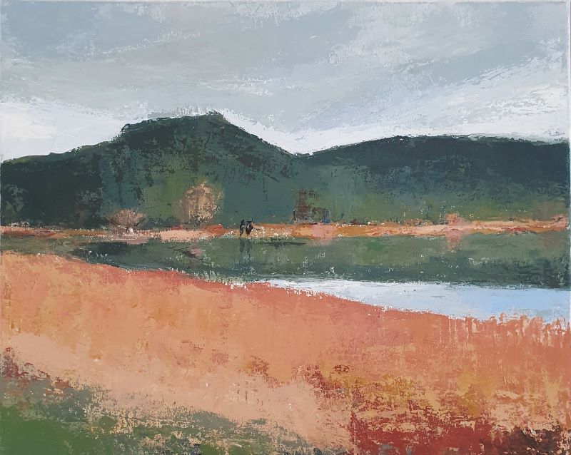 Le lac de Claret, 2024. Acrylique sur toile. 38 x 45 cm