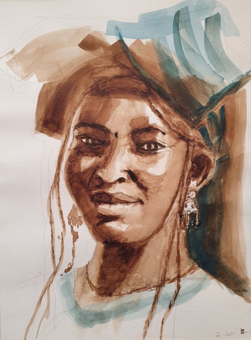 Brou de noix et aquerelle, 40 x 50 cm, 2025