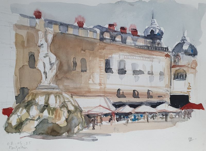  Place de la Comédie Montpellier. 2025. Aquarelle A4