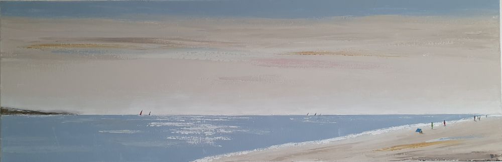 Plage d'automne, 2025. Acrylique sur toile 120 x 40 cm. Format panoramique