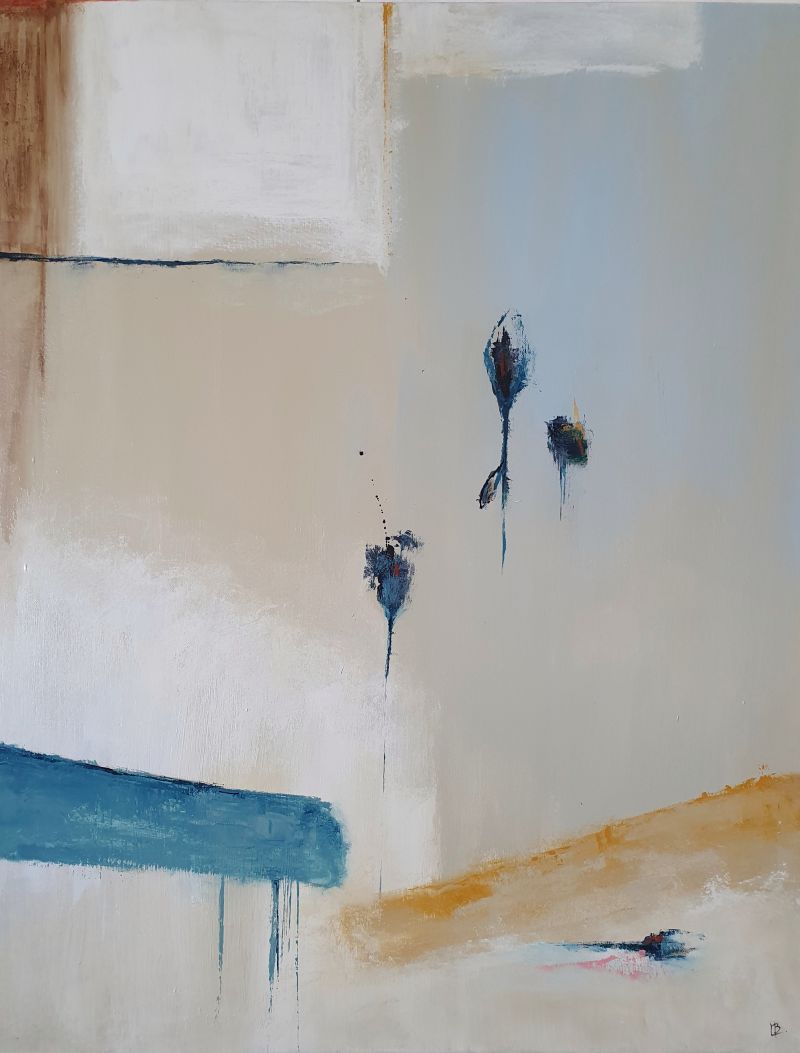 4 fleurs, mars 2026. Acrylique sur toile, 72 x 93 cm