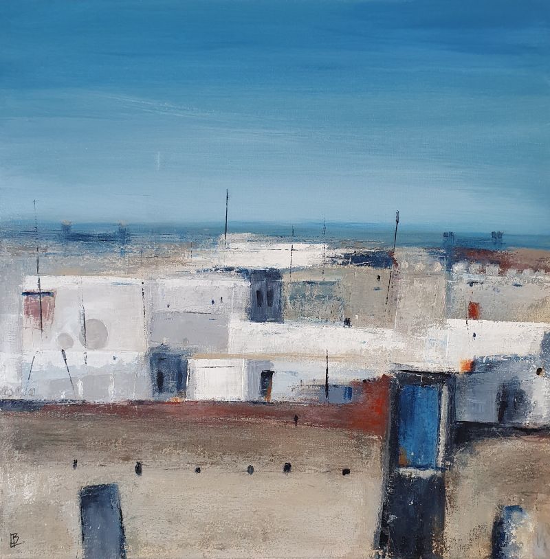 Ville blanche, février 2026. Acrylique sur toile, 50 x 50 cm