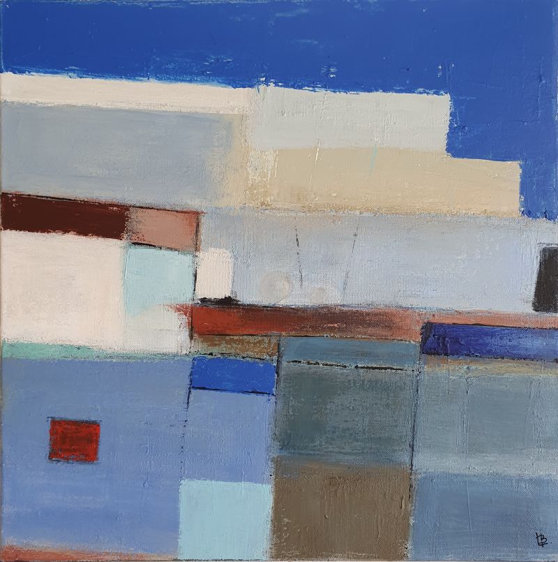 Variations de bleus, avril 2026. Acrylique sur toile, 50 x 50 cm