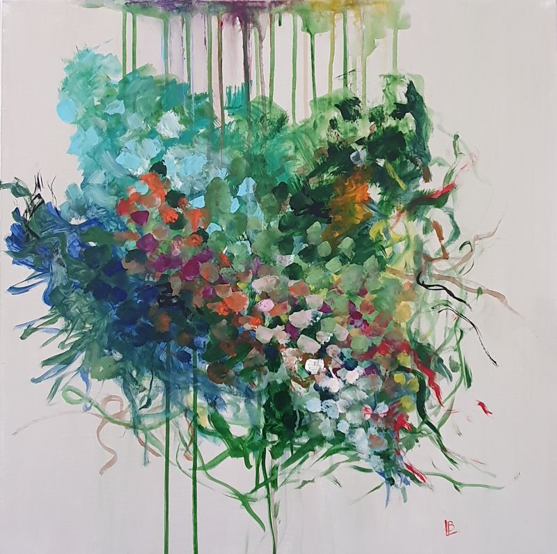 Jardin, avril 2026. Acrylique sur toile, 60 x 60 cm