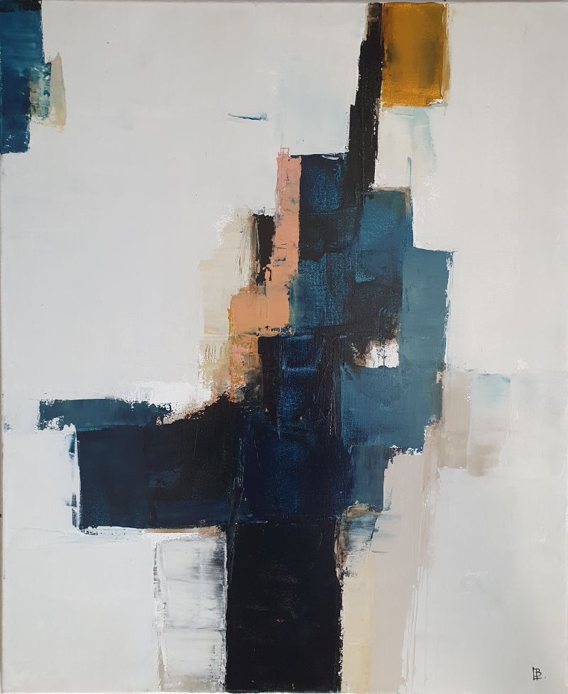 Construction bleue, mai 2026. Acrylique sur toile, 60 x 73 cm