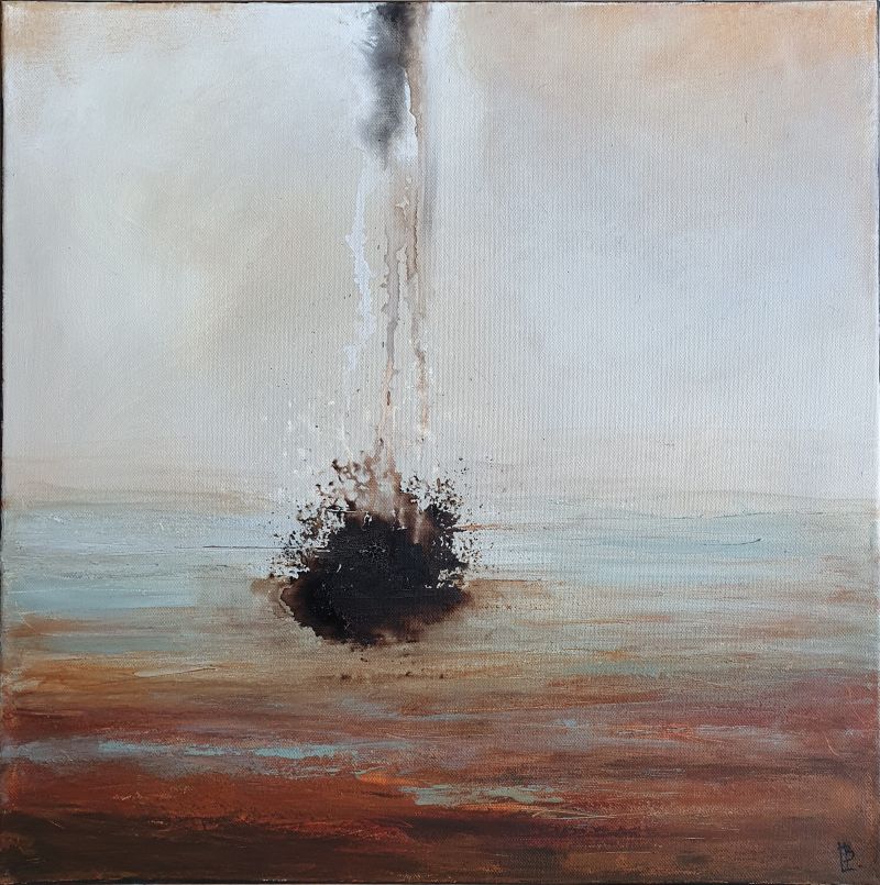 Météore, juillet 2026. Techniques mixtes sur toile, 50 x 50 cm