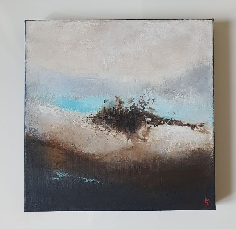 Série La vague#1, acrylique sur toile et brou de noix, 30 x 30 x 3,5 cm