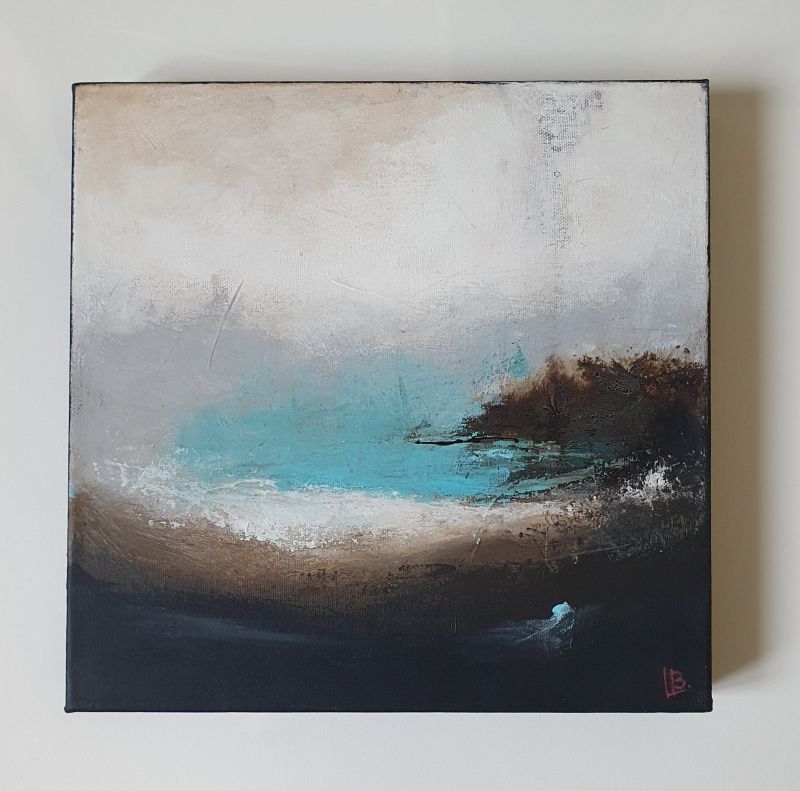 Série La vague#2, acrylique sur toile et brou de noix, 30 x 30 x 3,5 cm