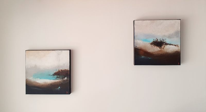Diptyque La vague, acrylique sur toile et brou de noix, 30 x 30 cm